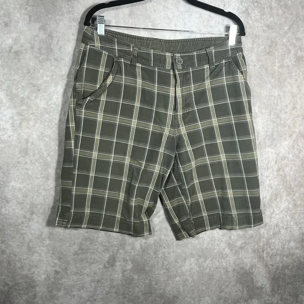 The North Face Chino Shorts Mens Size 32 Green‎ Plaid Flat Front Outdoor Casual
